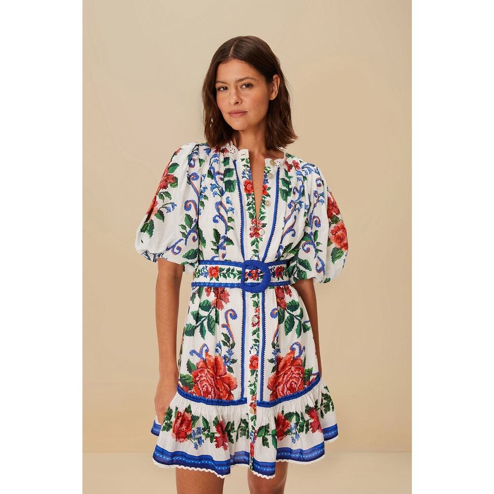 Farm Rio Off-White Flower Tapestry Mini Dress   Small